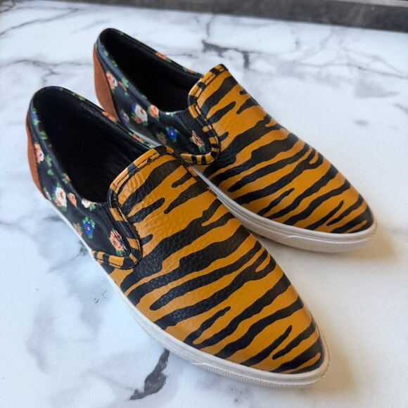 Coach C103 Tiger Floral Leather Slip On Sneakers Size 6 - Picture 2 of 8